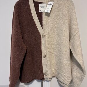 Abercrombie & Fitch Split Brown and Cream Button-Up Cardigan